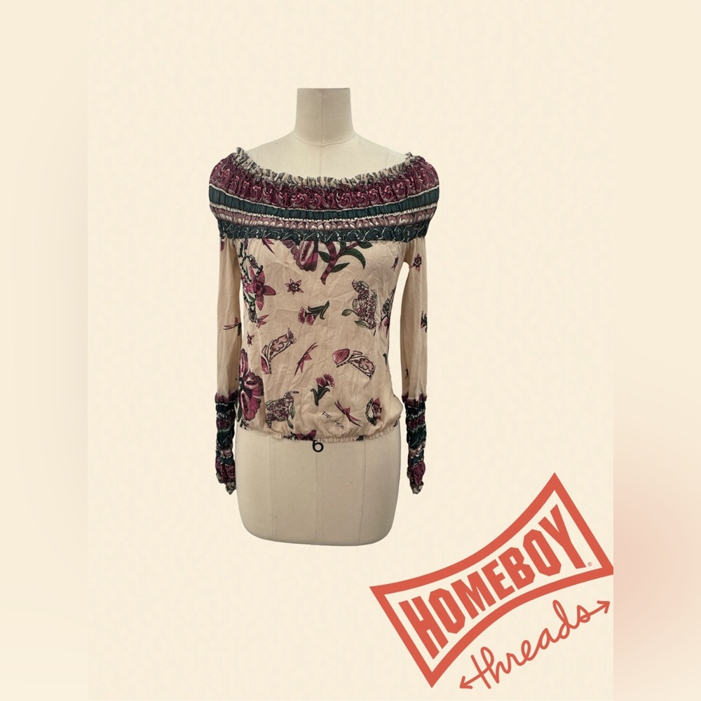 Paola Frani Off-Shoulder Top- Cream and Burgundy
